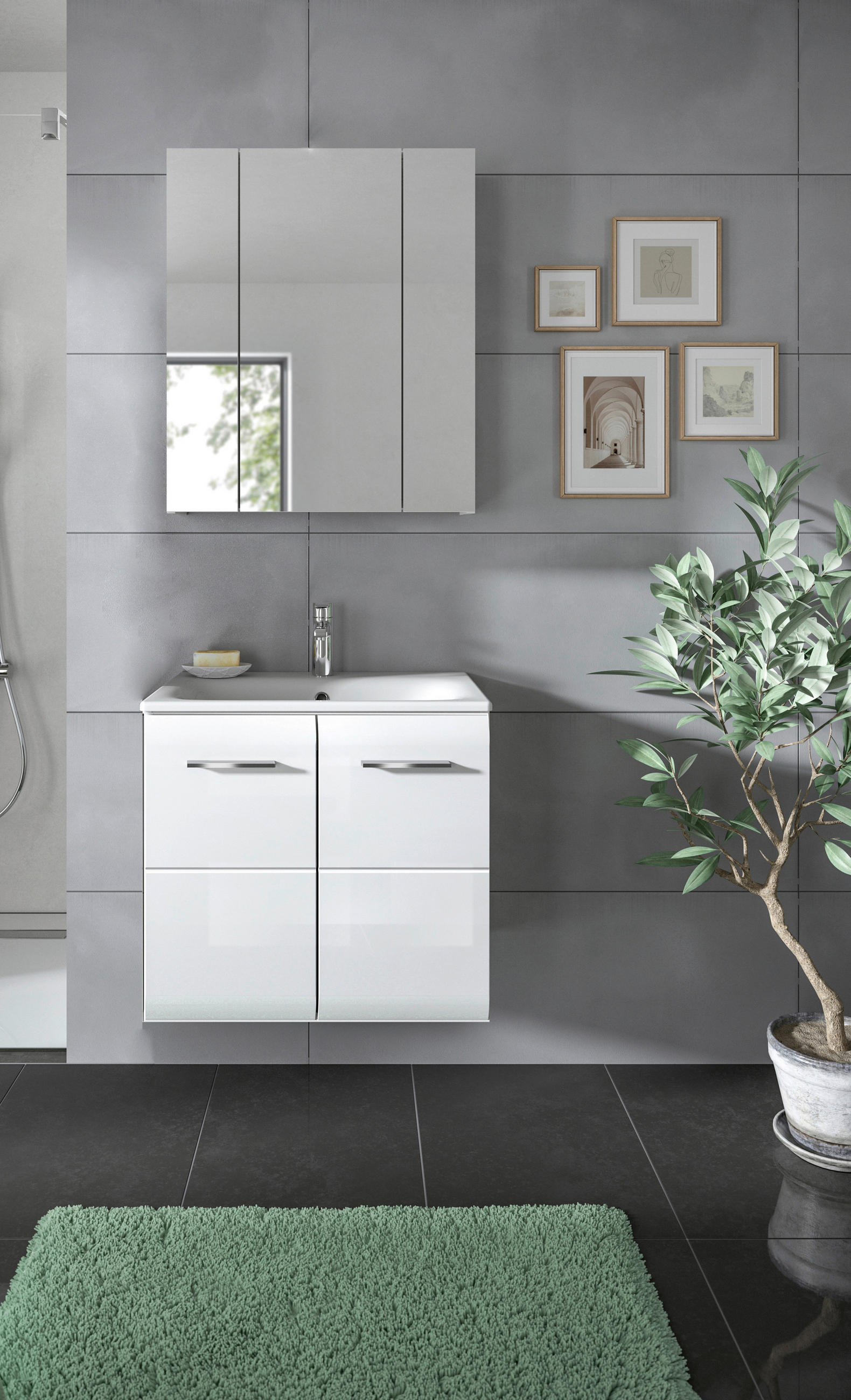 BADEZIMMER 2-teilig 60 cm  - Weiss Hochglanz/Weiss, Modern, Keramik/Holzwerkstoff (60cm) - MID.YOU