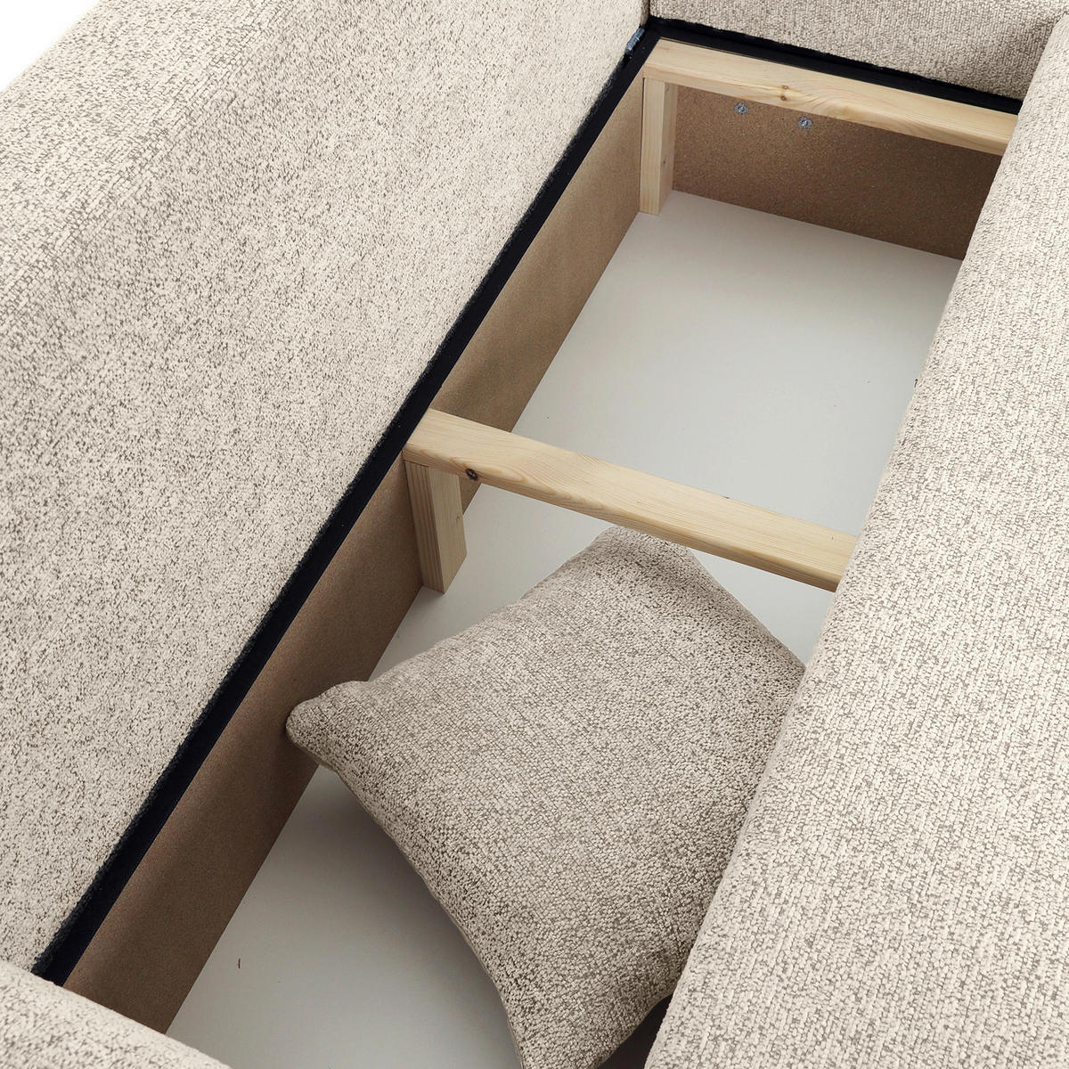 ECKSOFA Beige Flachgewebe Zierkissen, Rückenkissen, Bettkasten, Schlaffunktion, Rücken echt, Liegefläche im Originalstoff  - Beige/Schwarz, KONVENTIONELL, Kunststoff/Textil (145/285cm) - Carryhome