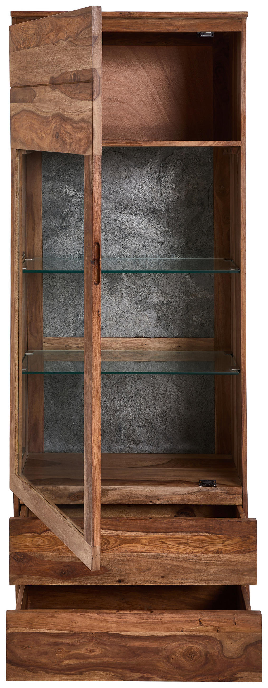 VITRINE in vollmassiv Akazie, Sheesham Naturfarben  - Naturfarben/Grau, Design, Glas/Holz (68/186/41cm) - Livetastic
