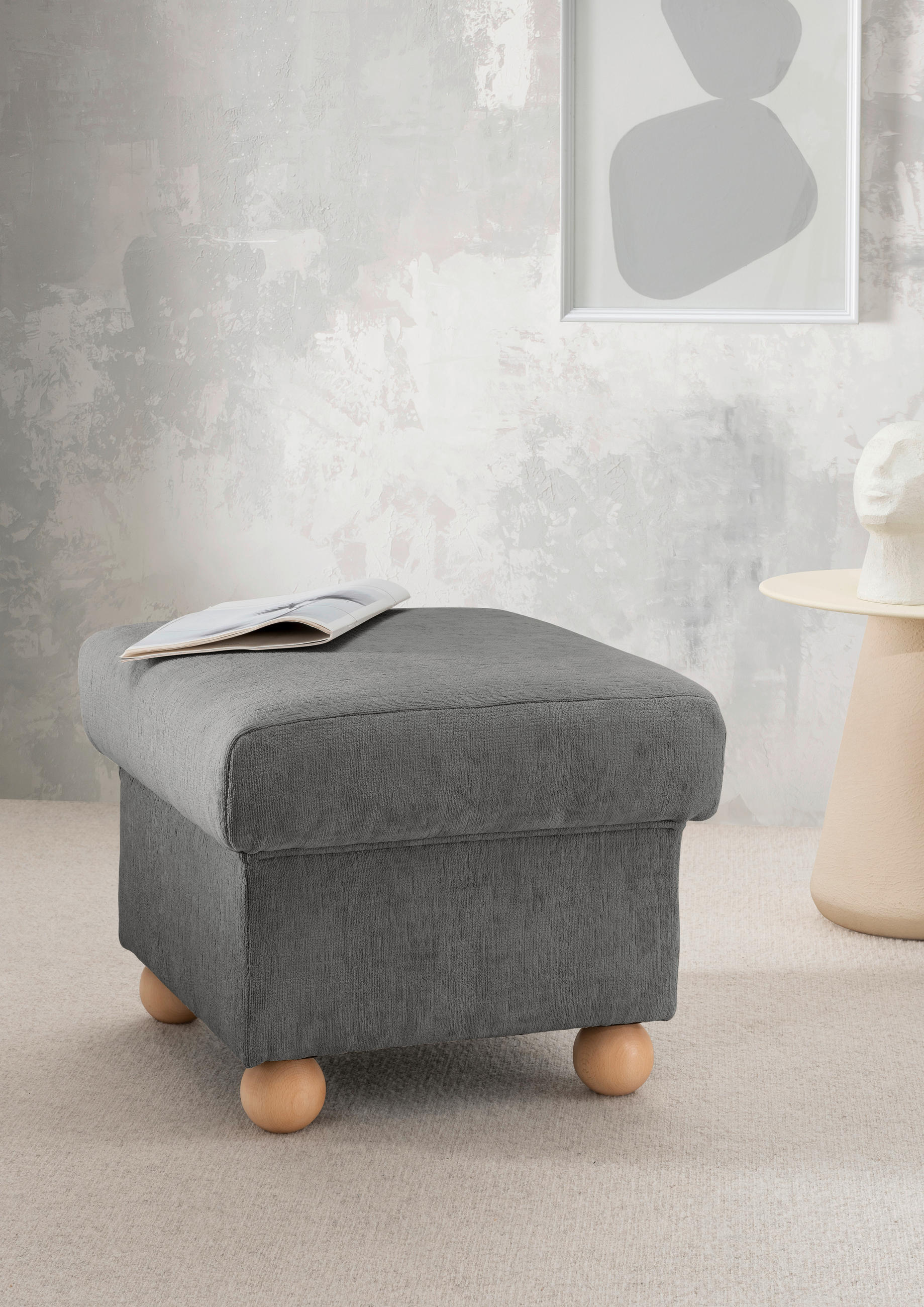 HOCKER Mikrofaser Graubraun  - Wildeiche/Graubraun, KONVENTIONELL, Holz/Textil (56/46/56cm) - Livetastic