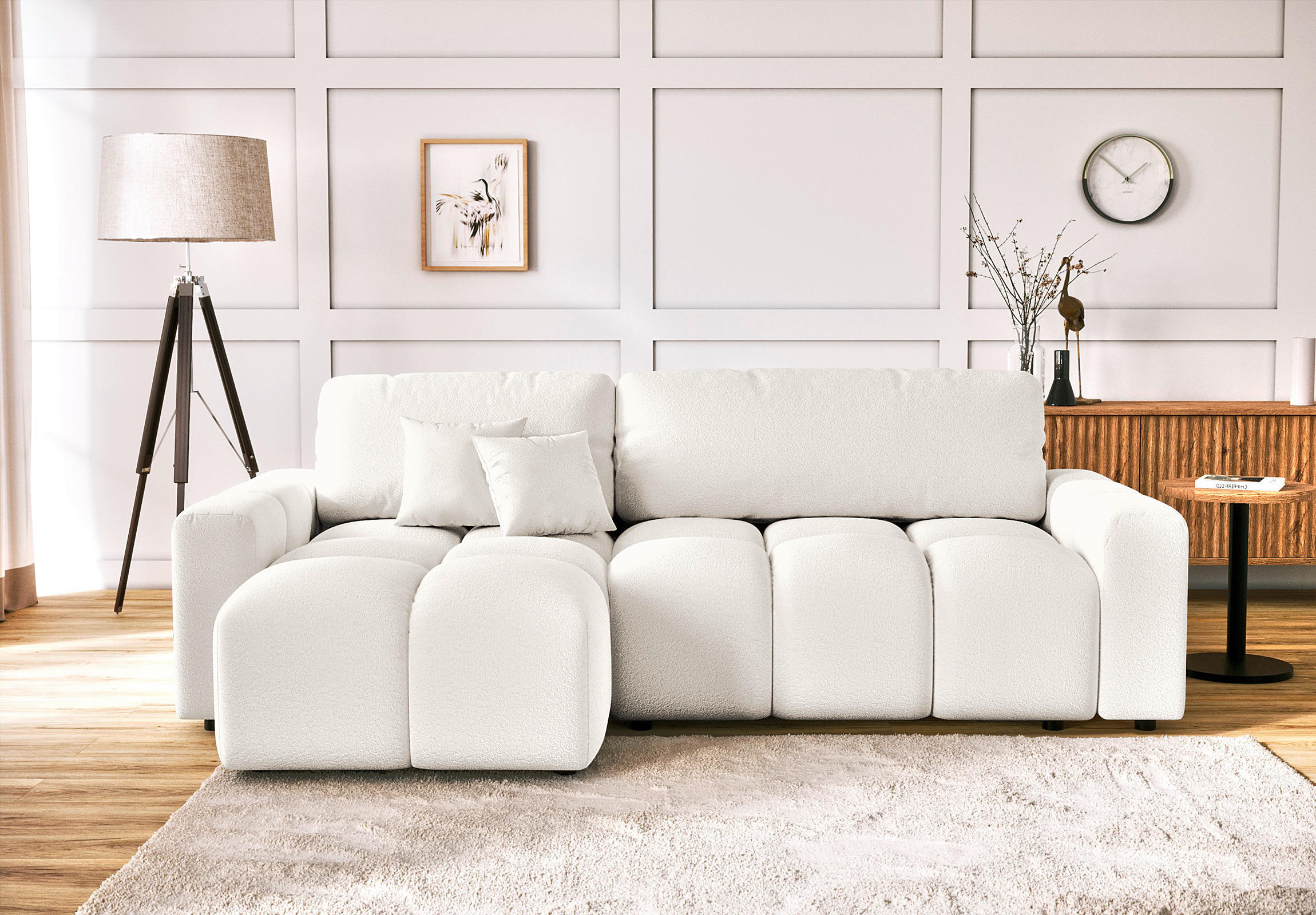 ECKSOFA Luki Weiß Bouclé  - Schwarz/Weiß, Design, Kunststoff/Textil (233/142cm) - Livetastic