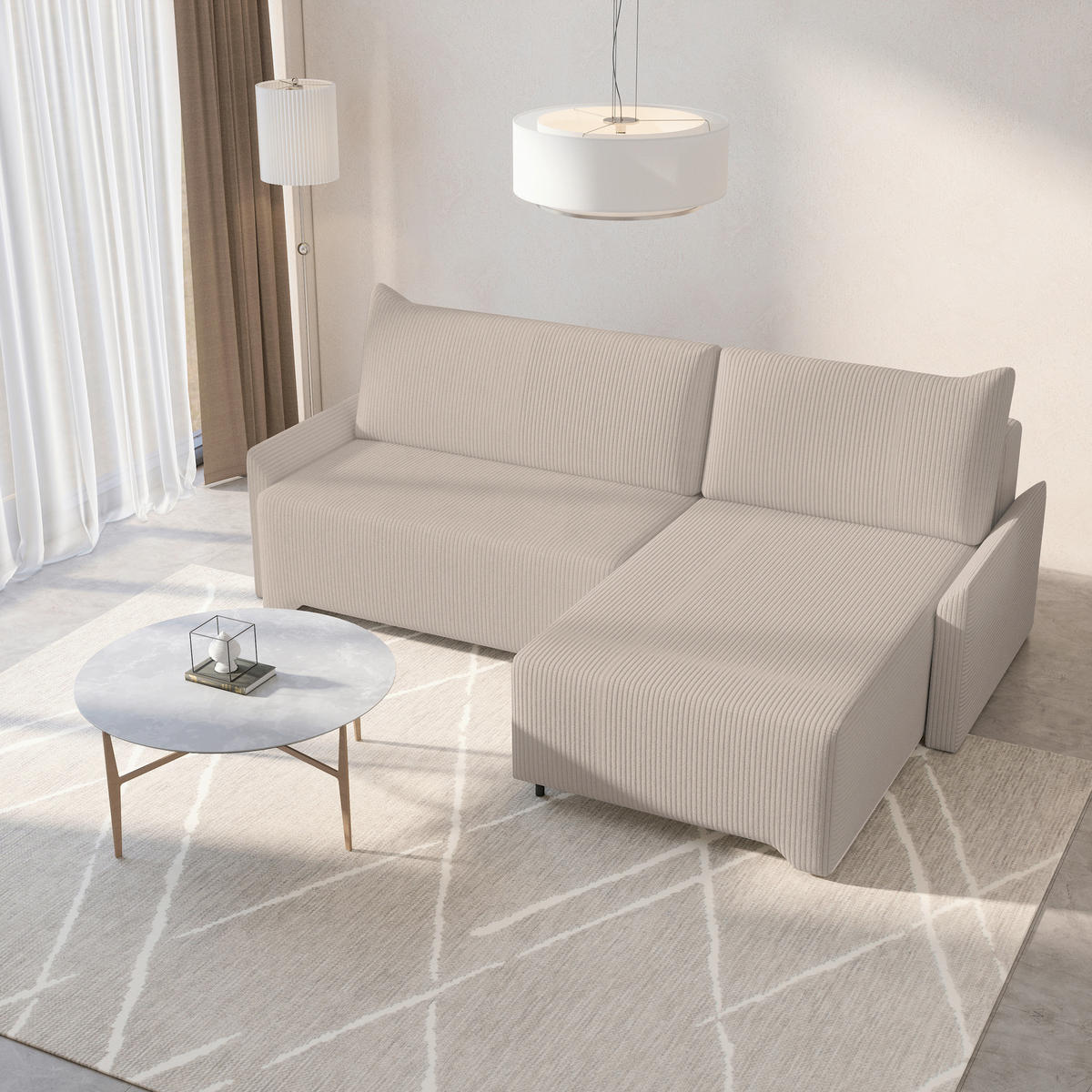 ECKSOFA LOCO in Cord Hellbraun  - Hellbraun, Design, Kunststoff/Textil (245/174cm) - MID.YOU