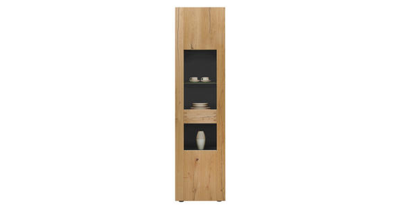 VITRINE  in furniert Asteiche Schwarz, Eichefarben - Eichefarben/Schwarz, MODERN, Glas/Holz (53/207/40cm) - Hom`in