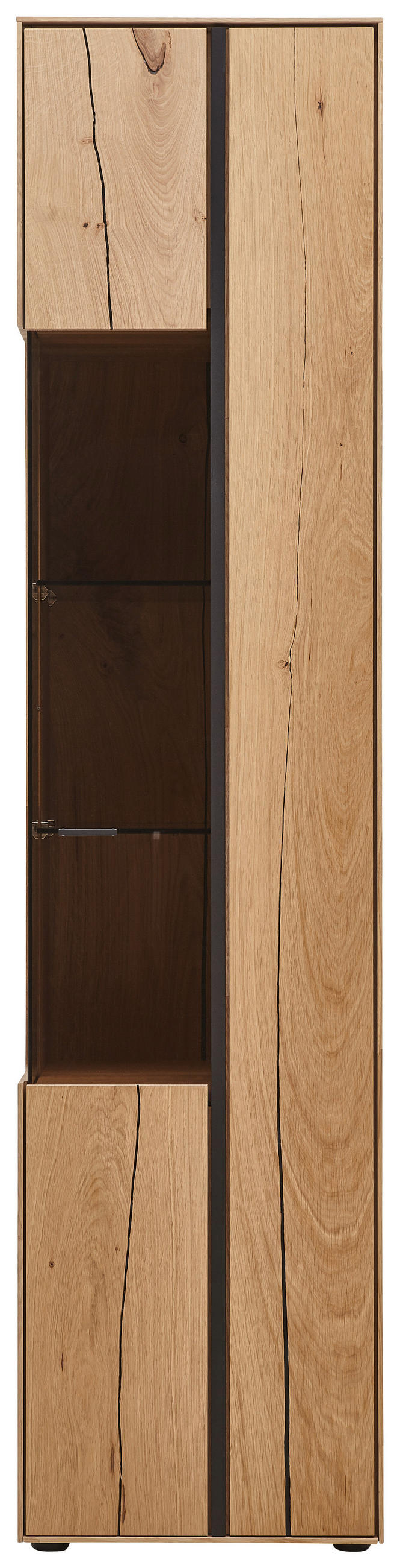 VITRINE in massiv Wildeiche, Balkeneiche Eichefarben - Eichefarben/Schwarz, Natur, Glas/Holz (46,9/195,9/41,1cm) - Valnatura