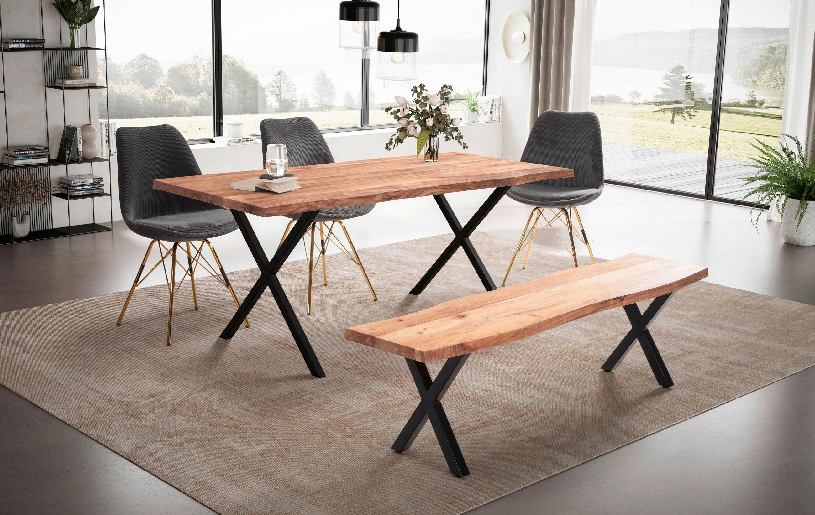ESSTISCH in Holz 140/80/76 cm  - Schwarz/Akaziefarben, MODERN, Holz/Metall (140/80/76cm) - MID.YOU