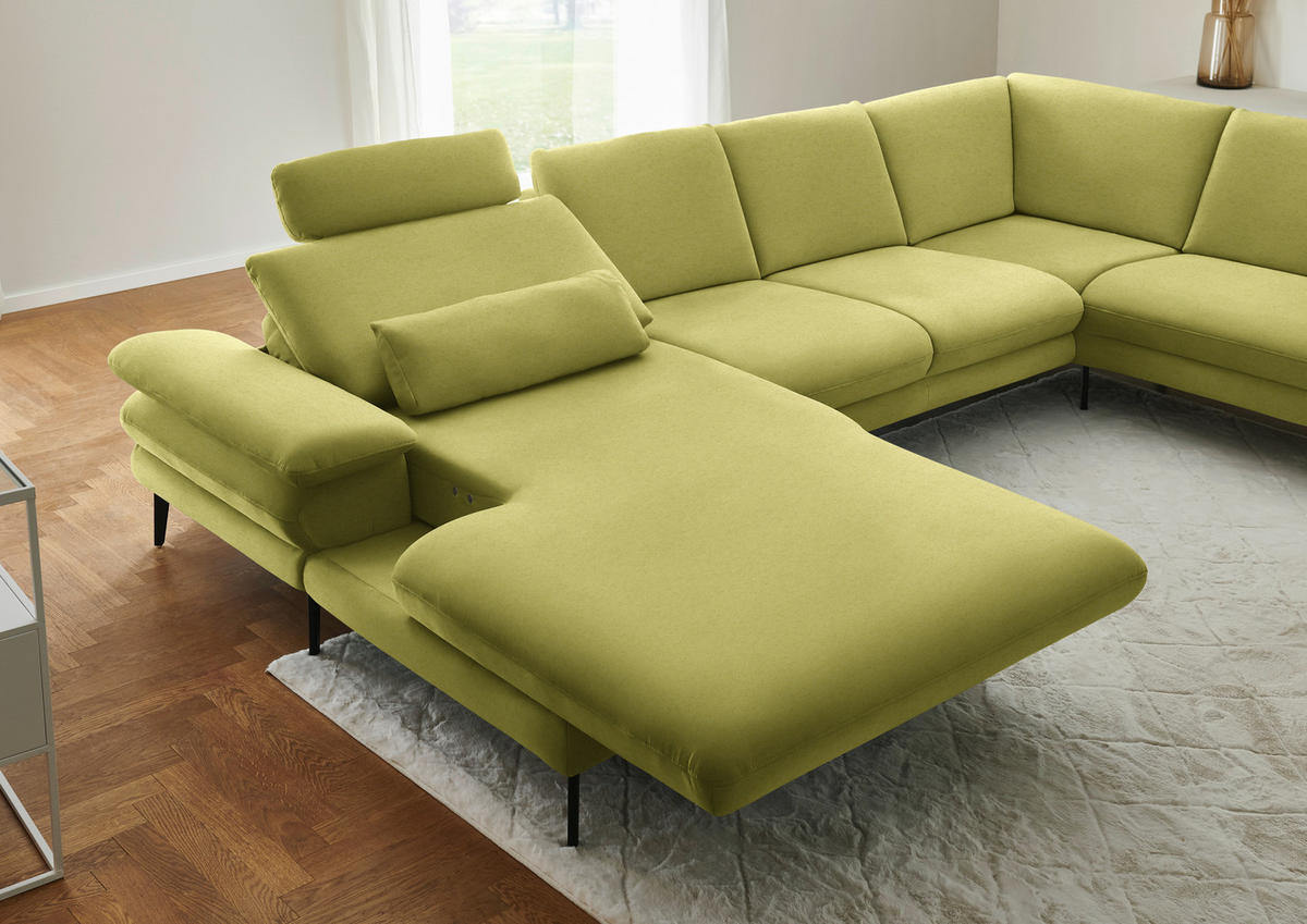 WOHNLANDSCHAFT Chenille, Flachgewebe Hellgrün  - Schwarz/Hellgrün, Design, Textil/Metall (180/344/208cm) - Dieter Knoll