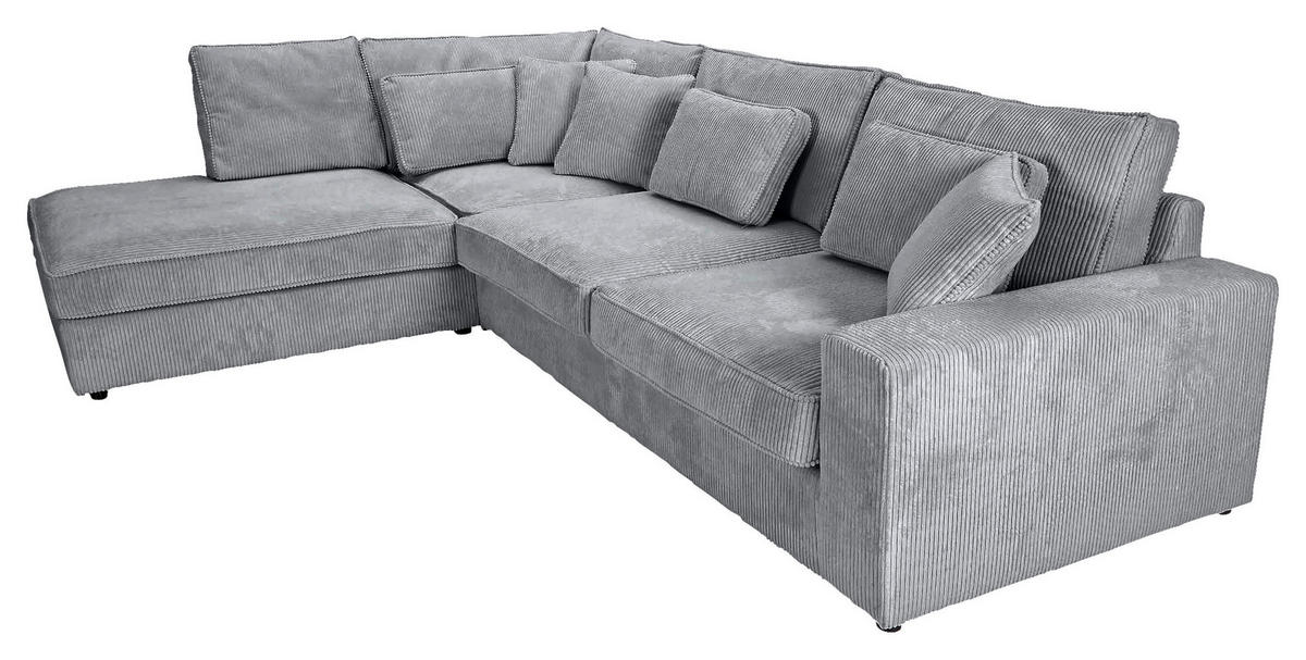 ECKSOFA Hellgrau Cord Zierkissen, Rückenkissen, Rücken echt  - Hellgrau/Schwarz, MODERN, Kunststoff/Textil (228/307cm) - Carryhome