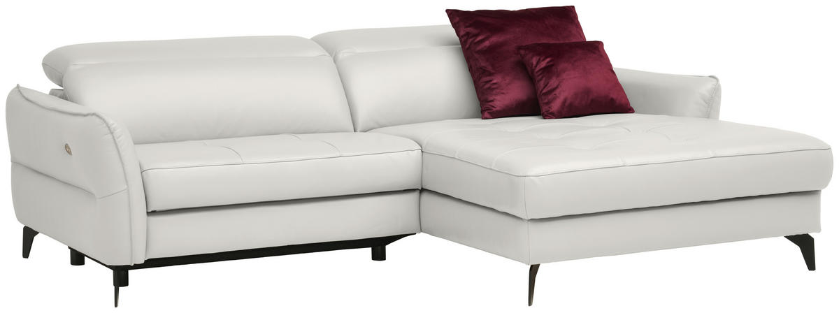 ECKSOFA Creme Echtleder  - Creme/Schwarz, Design, Leder/Metall (246/175cm) - Livetastic