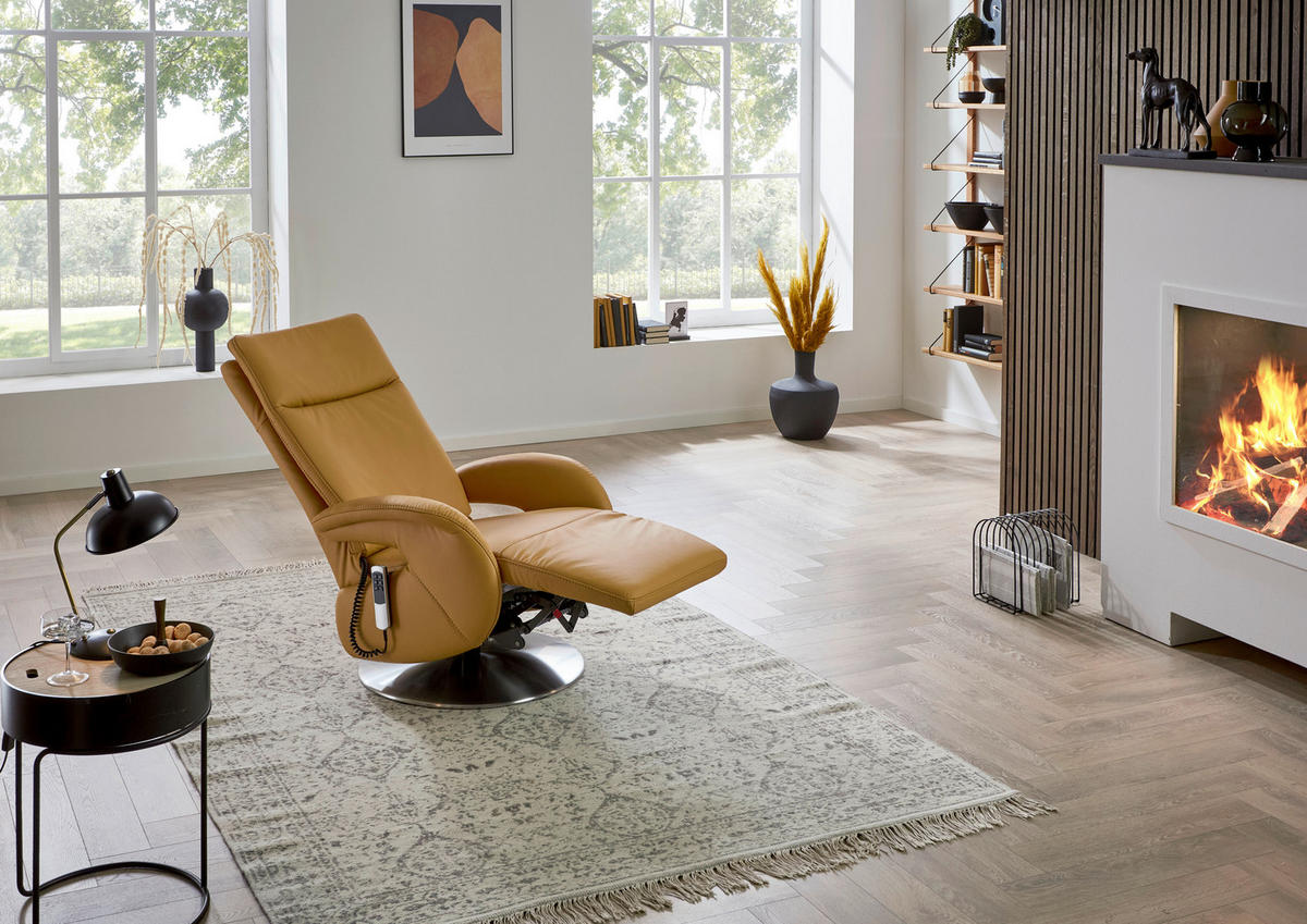 RELAXSESSEL in Leder Currygelb  - Currygelb/Edelstahlfarben, Design, Leder/Metall (70/108/80cm) - Cantus