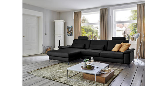 ECKSOFA in Echtleder Schwarz 176/334 cm - Schwarz, Design, Leder/Metall (176/334cm) - Dieter Knoll