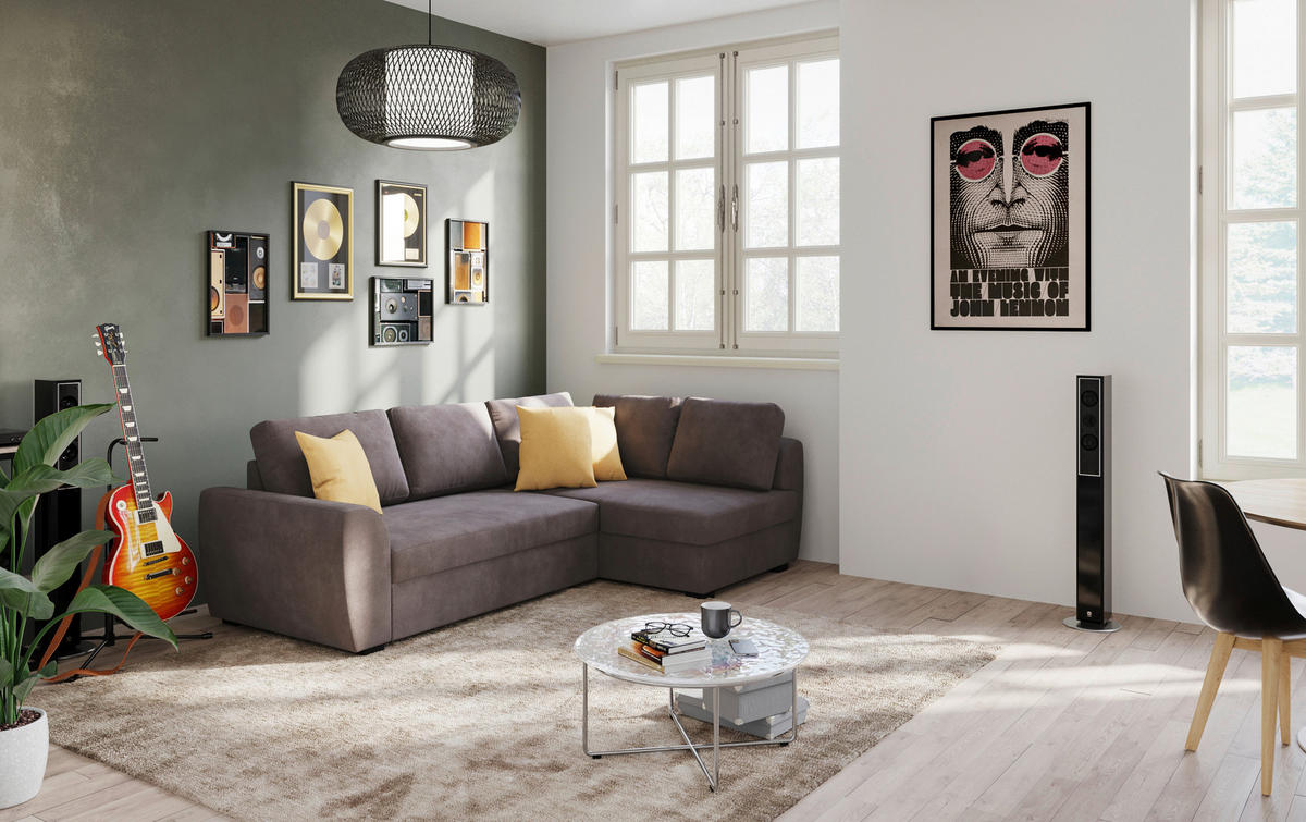 ECKSOFA Braun Mikrofaser Zierkissen, Bettkasten  - Schwarz/Braun, Trend, Kunststoff/Textil (253/154cm) - MID.YOU