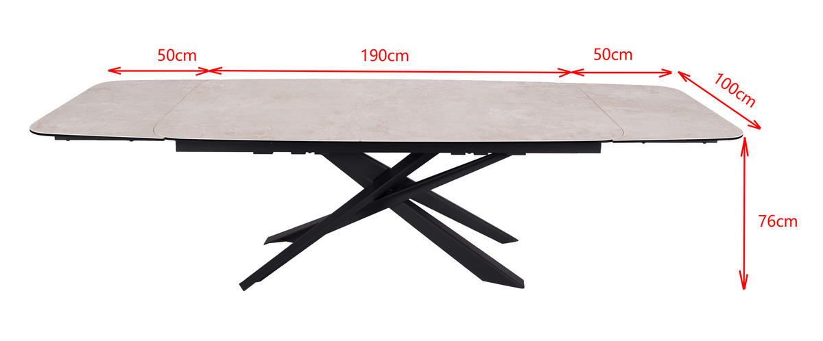 ESSTISCH in Metall, Glas, Keramik 190-290/100/76 cm  - Beige/Schwarz, Design, Glas/Keramik (190-290/100/76cm) - Novel