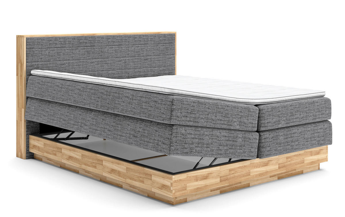 BOXSPRINGBETT 160/200 cm,  in Eichefarben, Dunkelgrau, Matratze, gepolstertes Kopfteil, Bettkasten, Topper, H2 + H3 = mittel + fest  - Eichefarben/Dunkelgrau, MODERN, Holz/Kunststoff (160/200cm) - Livetastic