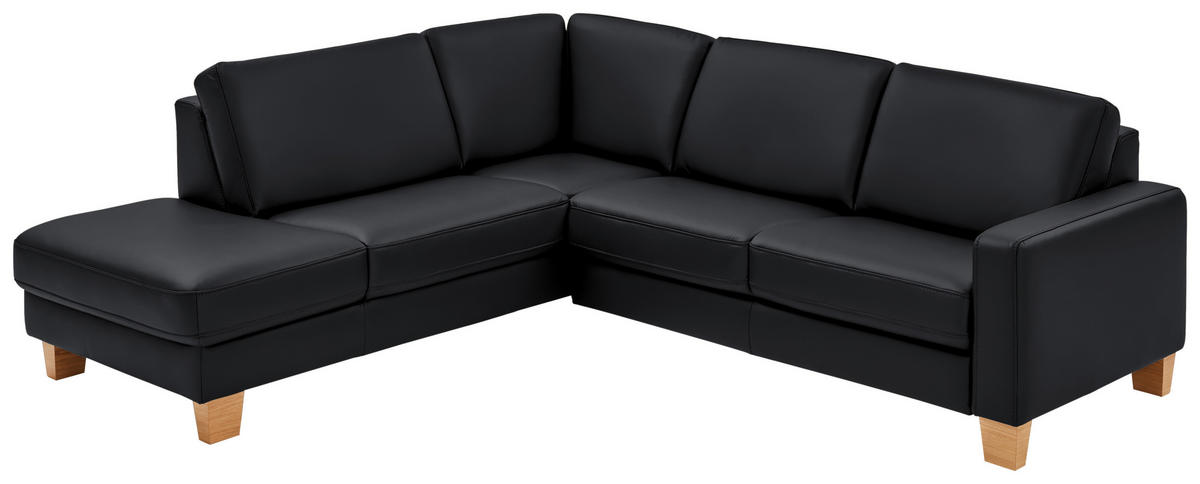 ECKSOFA in Echtleder Anthrazit  235/257 cm  - Eiche Bianco/Anthrazit, Natur, Leder/Holz (235/257cm) - Valdera