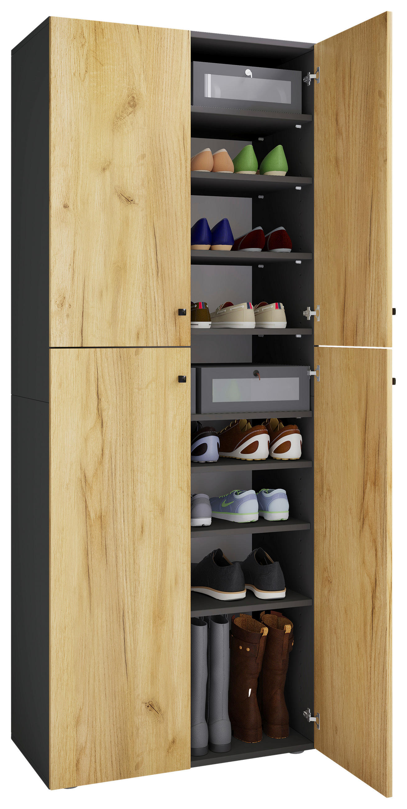 SCHUHSCHRANK Lona in 70/182/39 cm - Honigeiche/Anthrazit, Design, Holzwerkstoff/Kunststoff (70/182/39cm) - MID.YOU