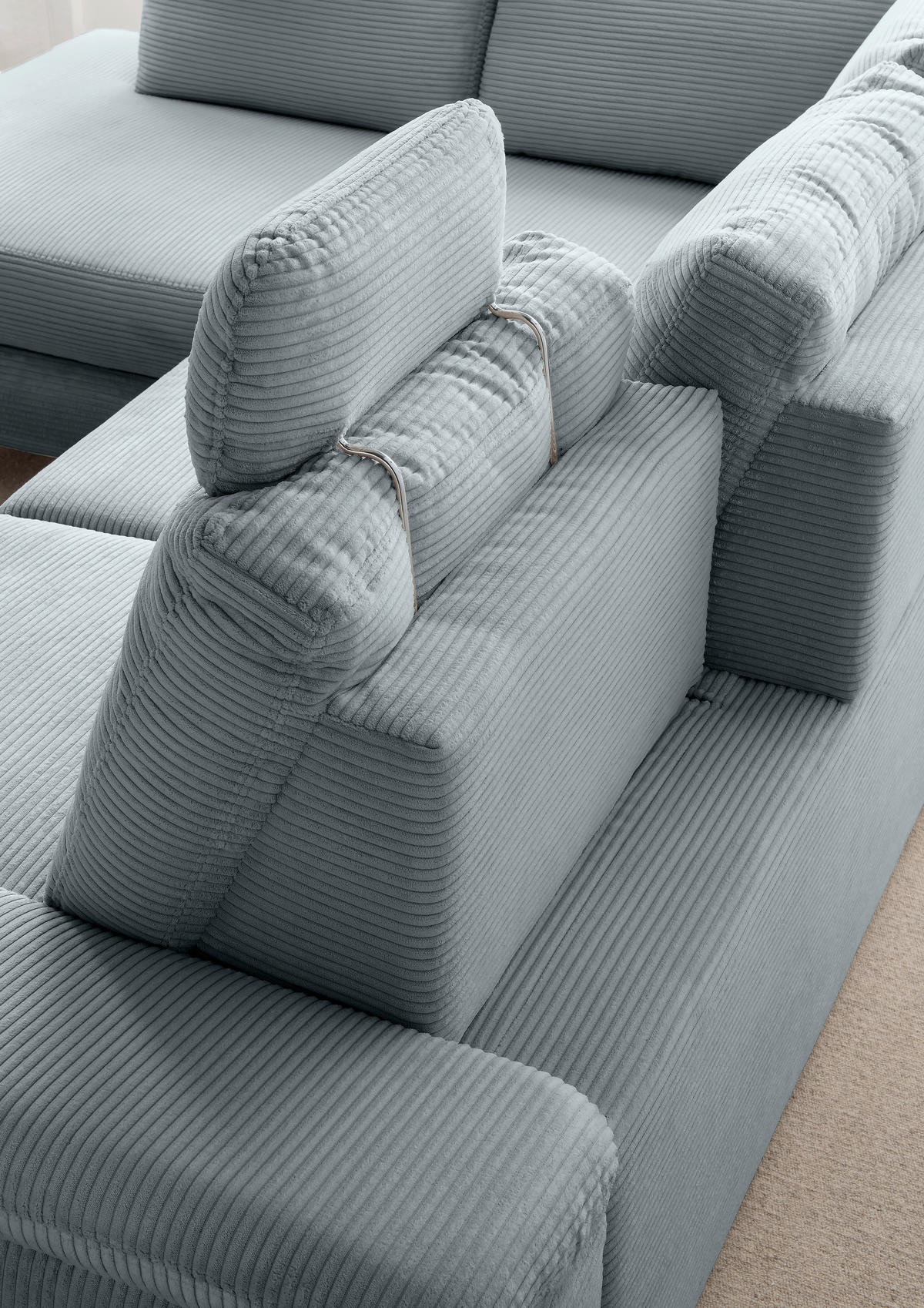 ECKSCHLAFSOFA in Cord Hellblau  - Wildeiche/Hellblau, Modern, Holz/Textil (261/206cm) - Livetastic