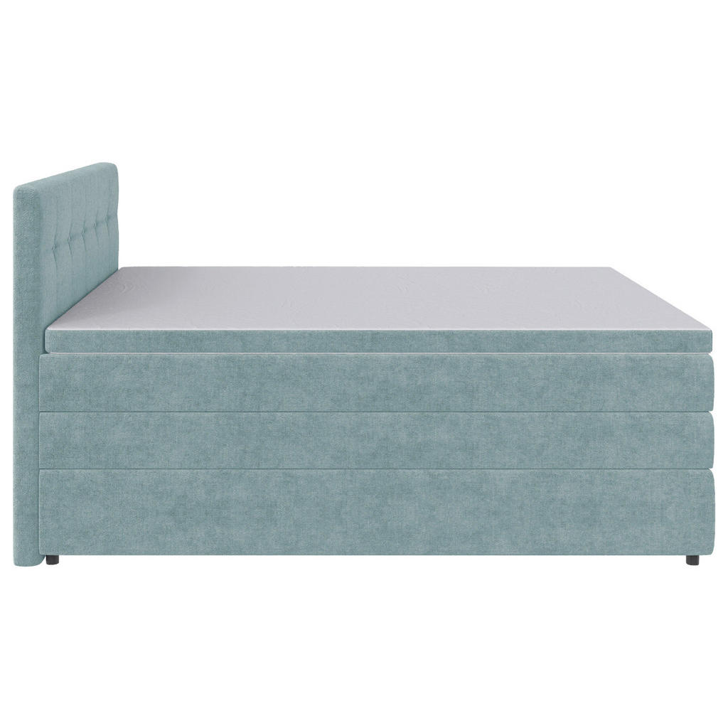 Thumbnail - Carryhome Boxspringbett, Hellblau, Textil, H3, Höhe ca. 18 cm, 140x200 cm, gepolstertes Kopfteil, Topper durchgehend, in...