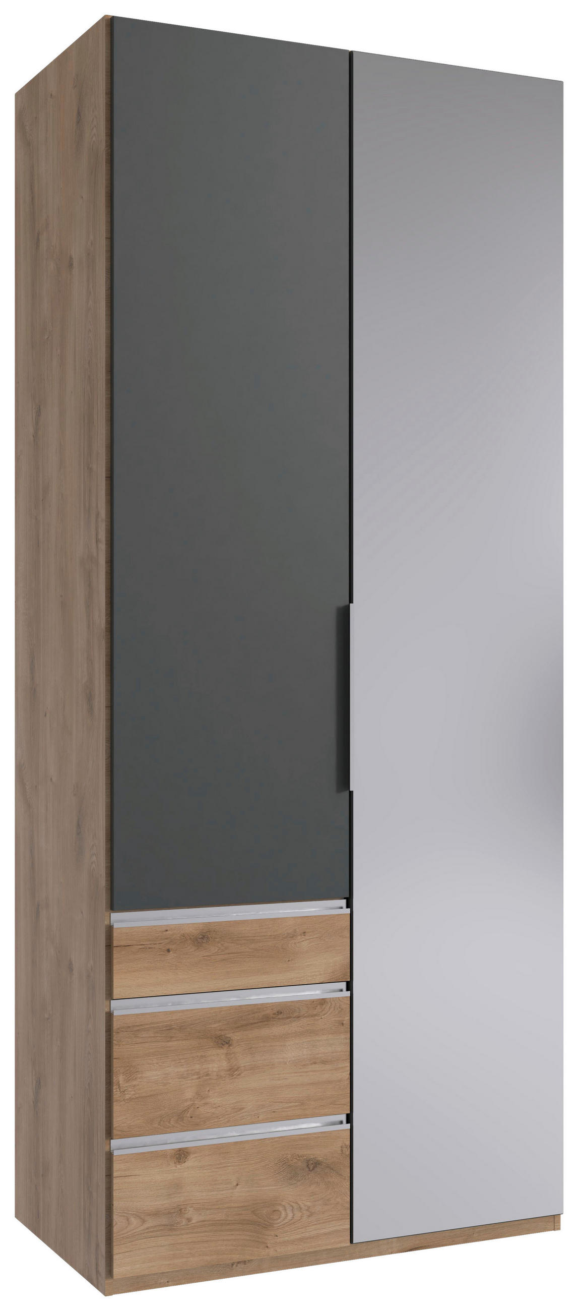 DREHTÜRENSCHRANK 100/236/58 cm,  in Graphitfarben, Plankeneiche, 2 Tür(en)  - Chromfarben/Plankeneiche, KONVENTIONELL, Glas/Holzwerkstoff (100/236/58cm) - MID.YOU