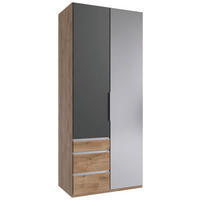 DREHTÜRENSCHRANK 100/236/58 cm,  in Graphitfarben, Plankeneiche, 2 Tür(en)  - Chromfarben/Plankeneiche, KONVENTIONELL, Glas/Holzwerkstoff (100/236/58cm) - MID.YOU