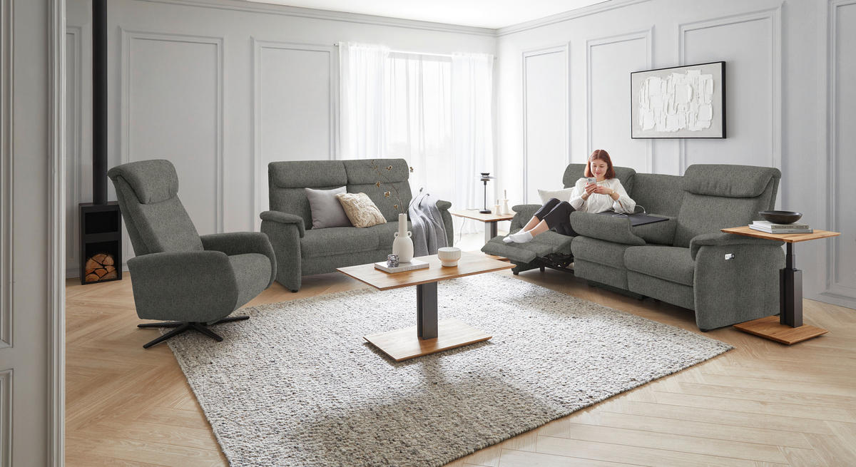 TRAPEZSOFA in Flachgewebe Graubraun  - Graubraun/Schwarz, KONVENTIONELL, Textil/Metall (219/107/97cm) - Pure Home Comfort