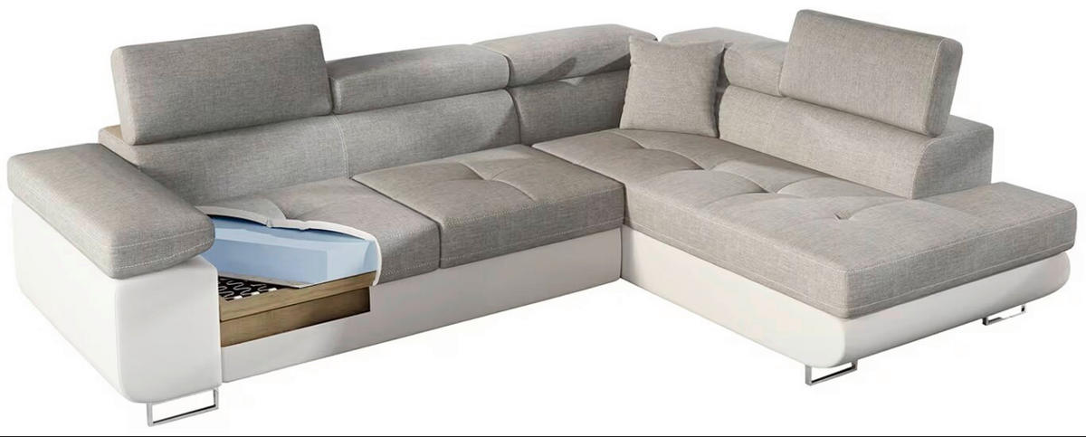 ECKSOFA  Grau Textilgeflecht  - Chromfarben/Grau, Design, Textil/Metall (272/203cm) - MID.YOU