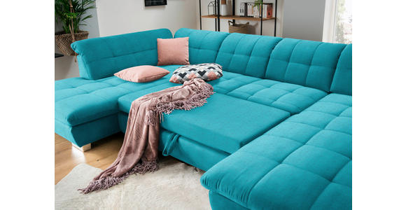 WOHNLANDSCHAFT  in Mikrofaser Türkis  - Türkis/Chromfarben, Design, Kunststoff/Textil (211/350/204cm) - Xora