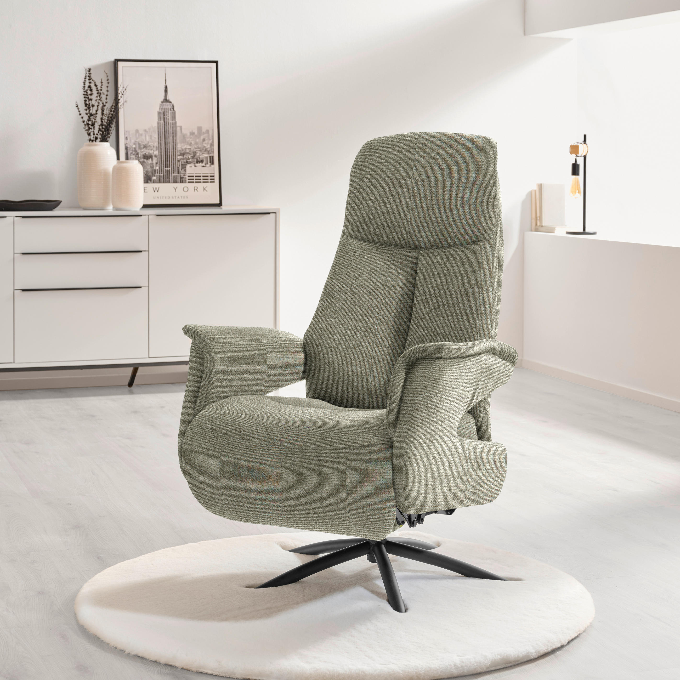 RELAXSESSEL Webstoff Relaxfunktion, Kopfteilverstellung    - Schwarz/Grün, Design, Textil/Metall (73/108/86cm) - Welnova