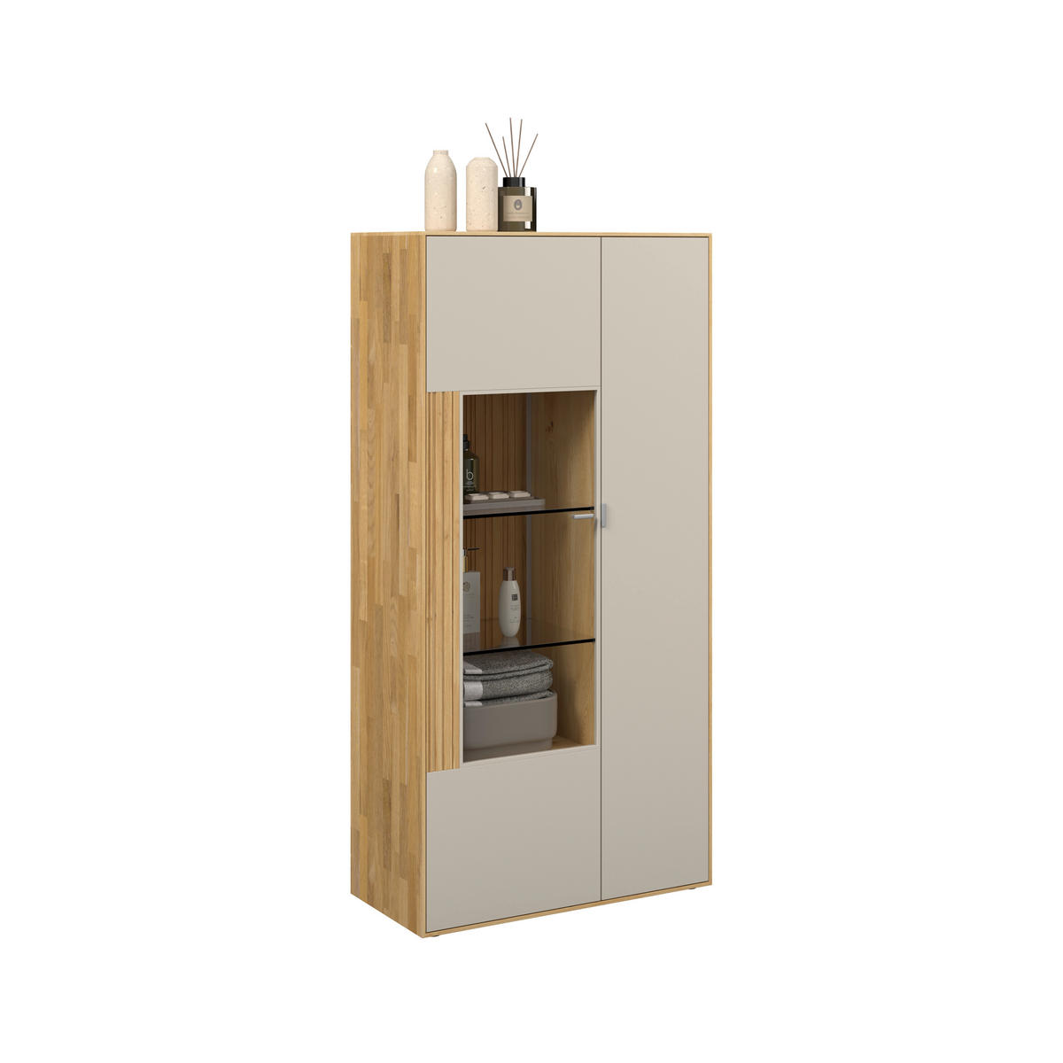 HIGHBOARD  76,9/155,1/37,1 cm  - Kaschmir/Wildeiche, Design, Glas/Holz (76,9/155,1/37,1cm) - Dieter Knoll