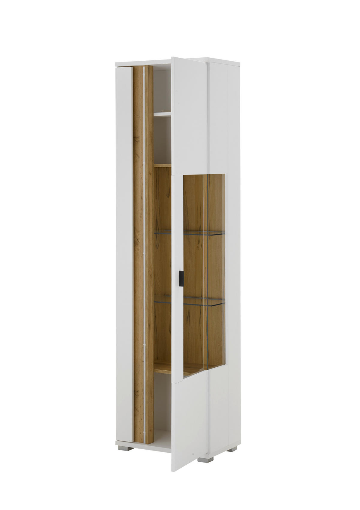 VITRINE in Eiche Wotan, Weiß  - Silberfarben/Eiche Wotan, Design, Glas/Holzwerkstoff (55/200/35cm) - MID.YOU