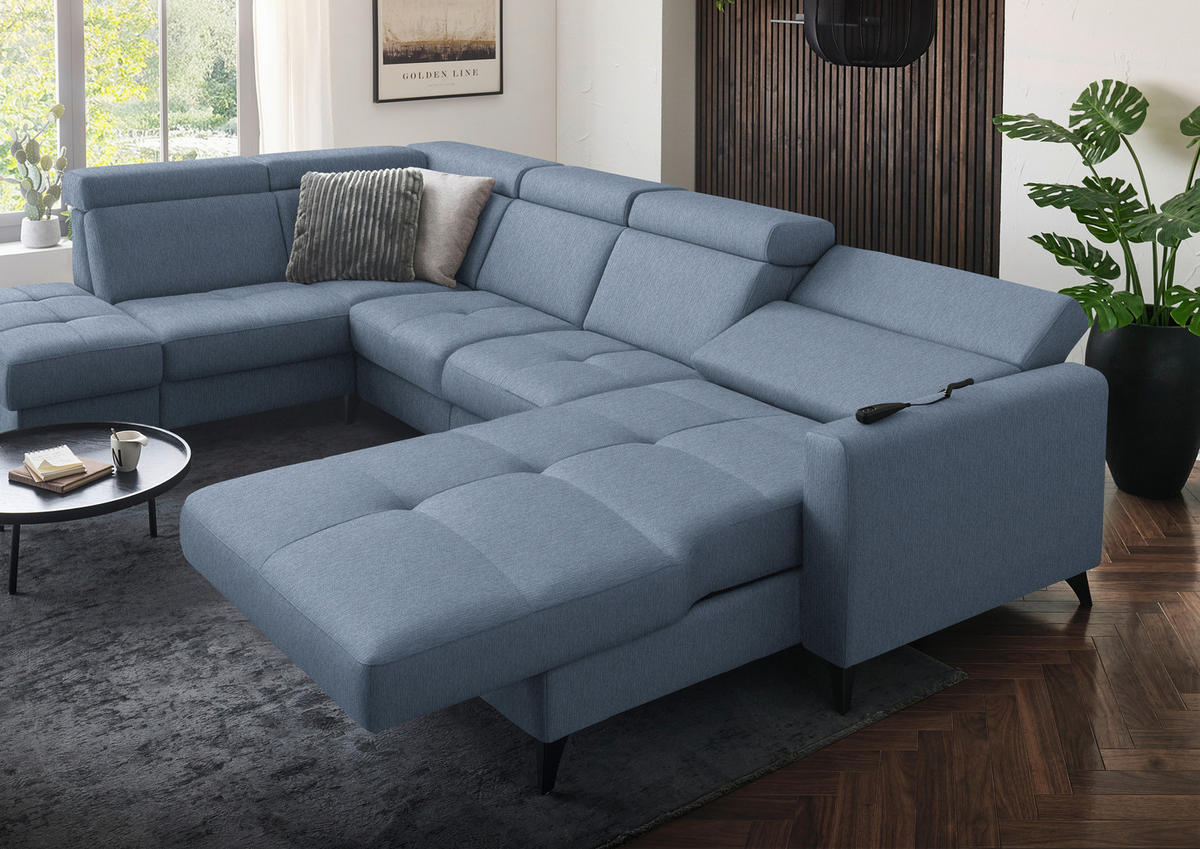 WOHNLANDSCHAFT Flachgewebe Blau  - Blau/Schwarz, Konventionell, Textil/Metall (215/333/174cm) - Beldomo System