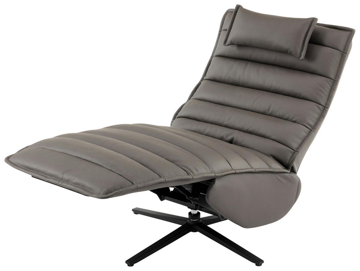 RELAXSESSEL Lederlook Echtleder Relaxfunktion, Fußteilverstellung, Nackenkissen    - Dunkelgrau/Schwarz, Design, Leder/Textil (68/108/84cm) - Stylife