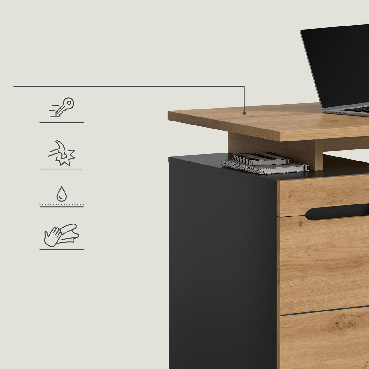 SCHREIBTISCH  Anthrazit, Eiche Artisan   - Anthrazit/Schwarz, MODERN, Holzwerkstoff (140/75/60cm) - Livetastic
