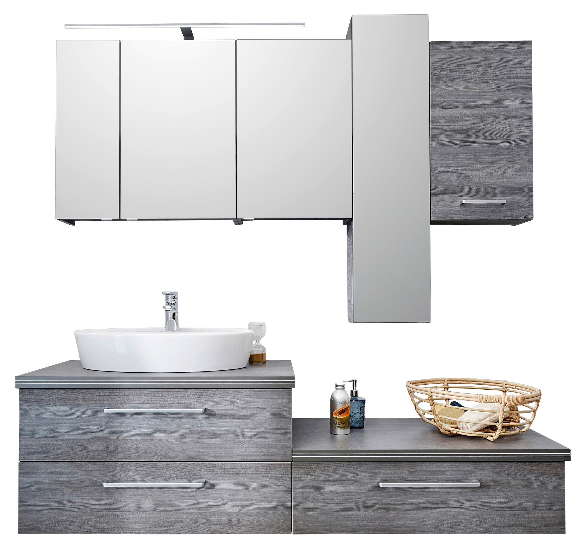 BADEZIMMER  in 185 cm  - Weiß/Grau, Design, Glas/Keramik (185cm) - Sadena