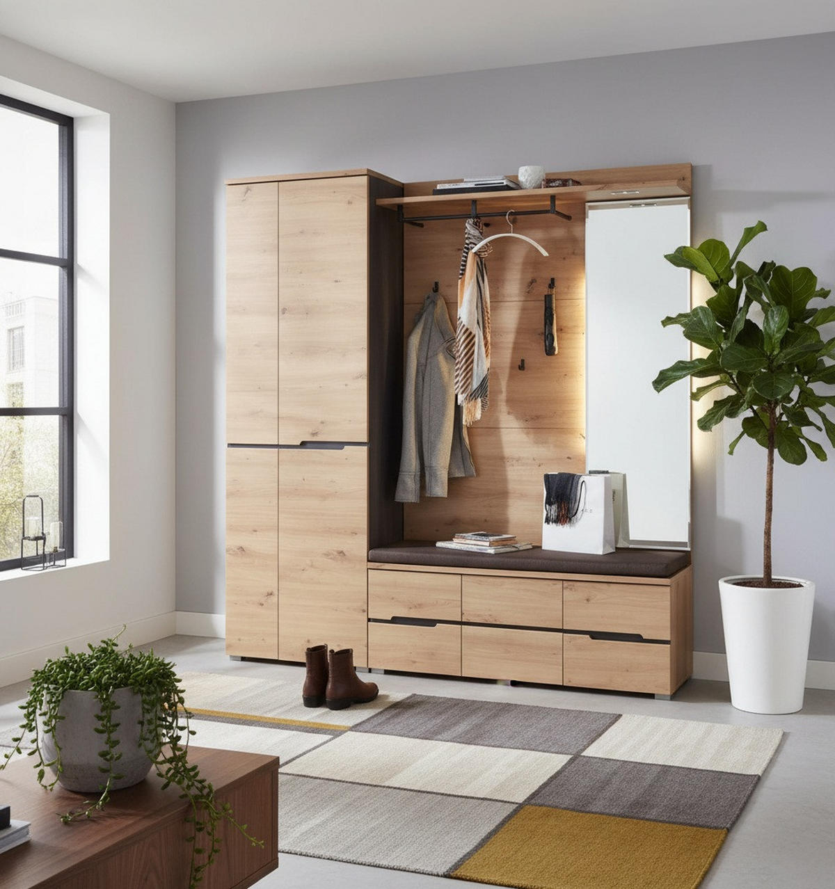 GARDEROBE 3-teilig  in 185/196/37 cm  - Graphitfarben/Eiche Artisan, Design, Holzwerkstoff (185/196/37cm) - Voleo