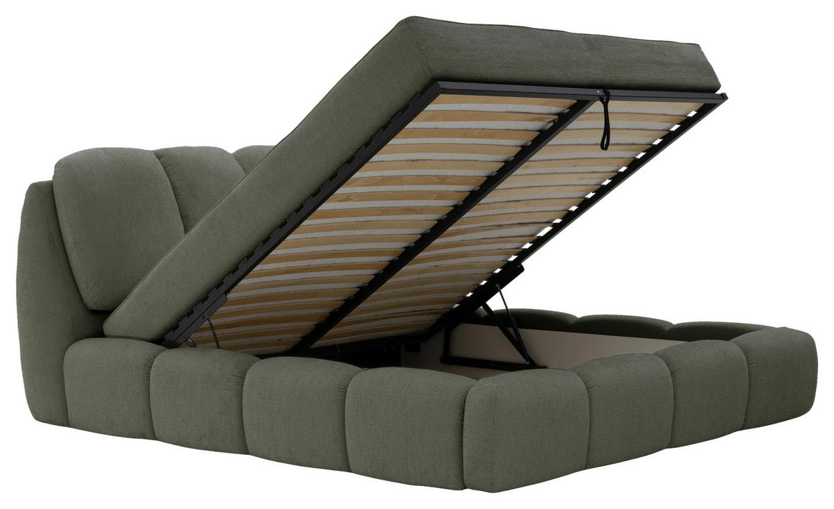 POLSTERBETT 180/200 cm,  in Olivgrün, gepolstertes Kopfteil, Lattenrost, Bettkasten,  - Schwarz/Olivgrün, Design, Holz/Kunststoff (180/200cm) - Chameo