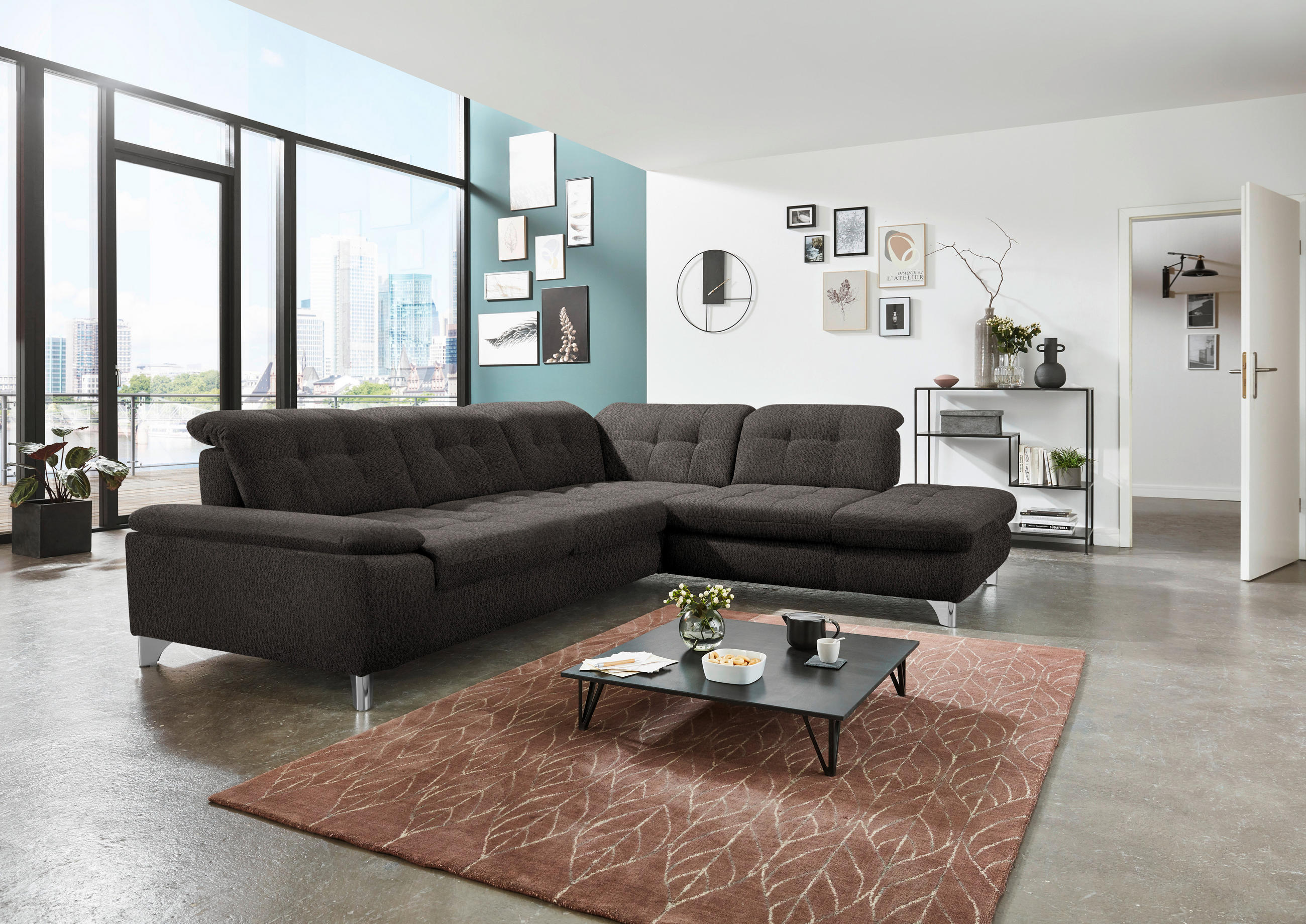 ECKSOFA in Chenille Anthrazit  - Chromfarben/Anthrazit, Design, Textil/Metall (310/260cm) - Beldomo Speed