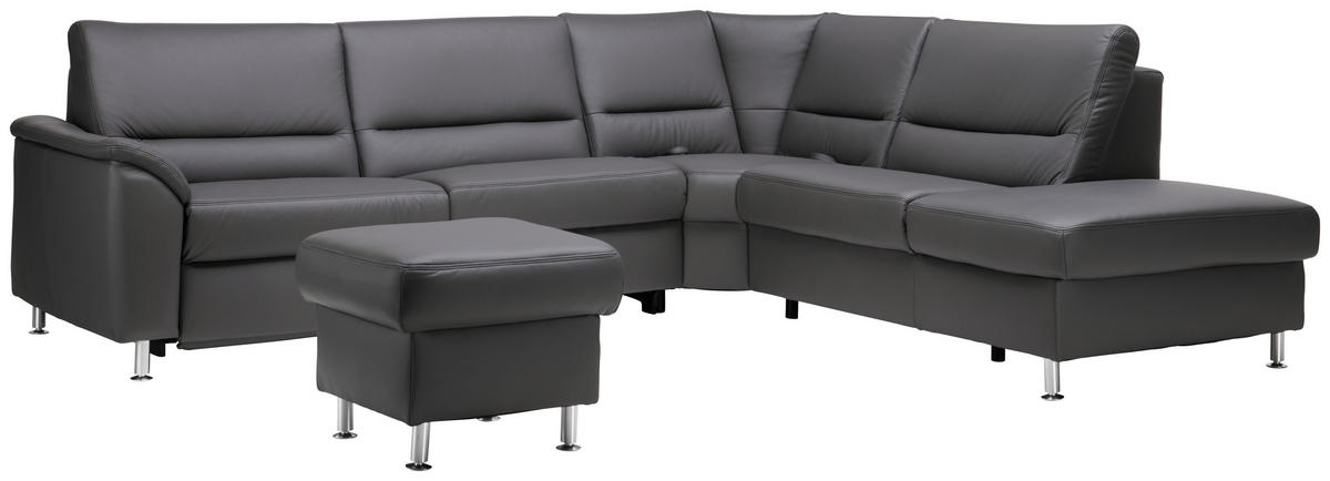 ECKSOFA in Echtleder Grau  290/249 cm  - Alufarben/Grau, KONVENTIONELL, Leder/Metall (290/249cm) - Beldomo Premium