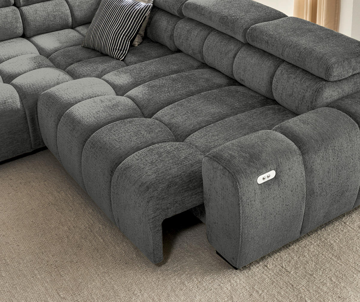 ECKSOFA inkl. Funktionen Ottomane links  Grau Webstoff  - Schwarz/Grau, MODERN, Kunststoff/Textil (205/297cm) - Welnova
