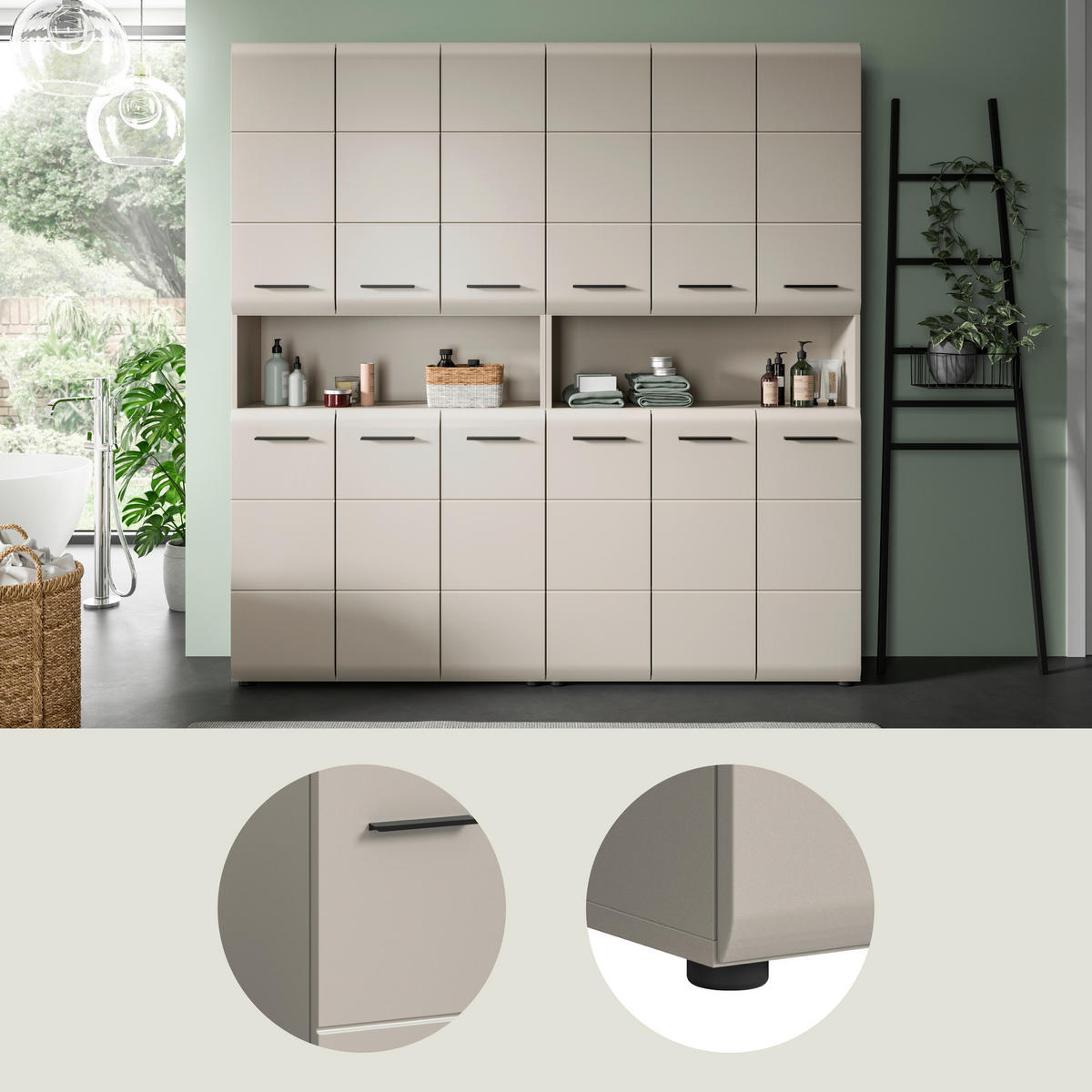 BADEZIMMER 2-teilig  in 180 cm  - Kaschmir/Schwarz, Trend, Holzwerkstoff/Kunststoff (180cm) - MID.YOU