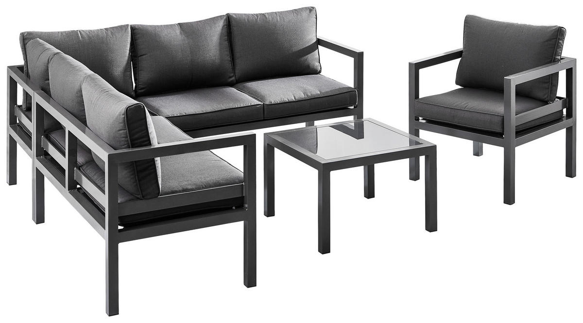 Mobilier Terasă Și Lounge 18 piese  182/182 cm   - gri închis, Design, sticlă/metal (182/182cm) - Ambia Garden