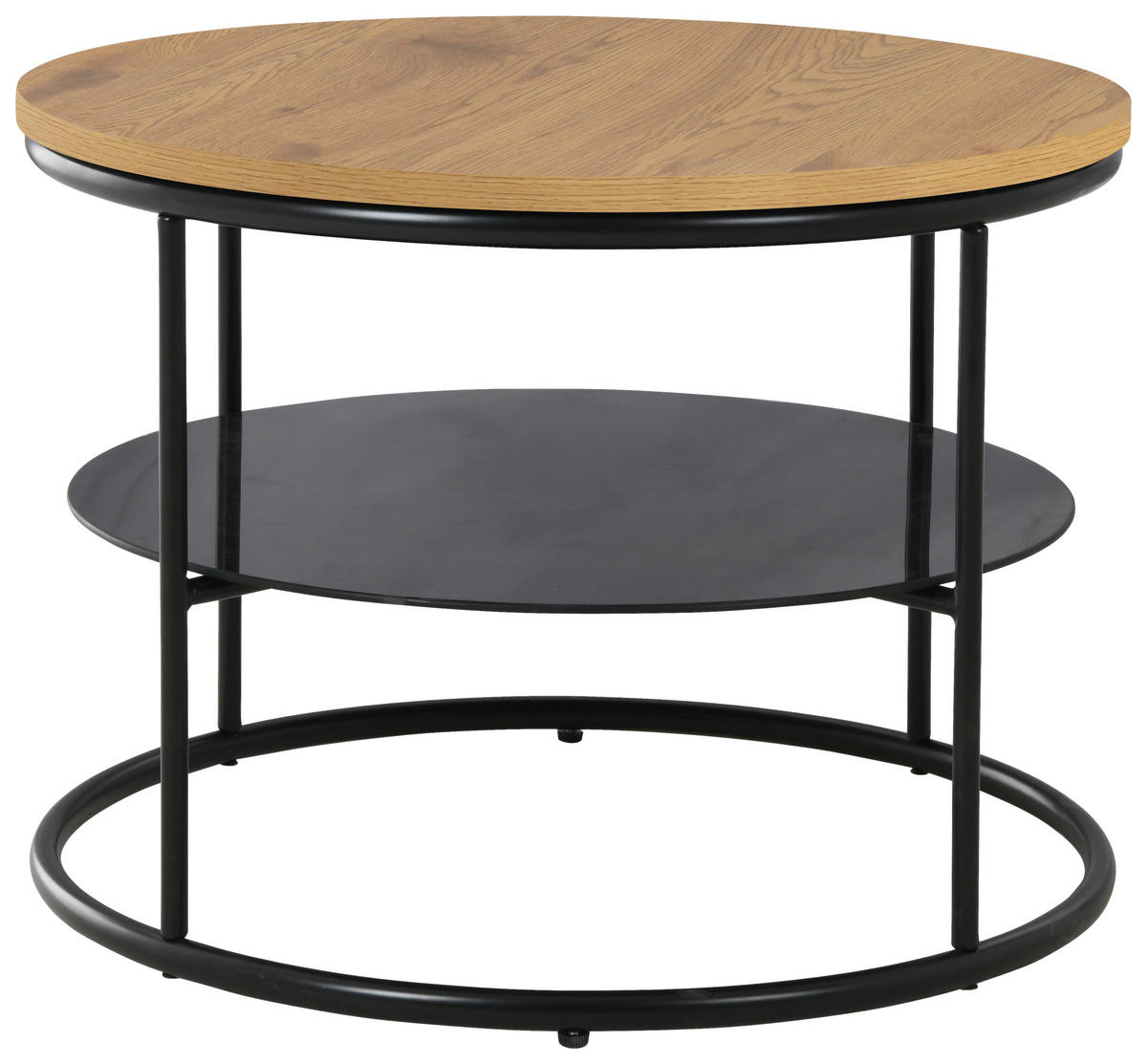 COUCHTISCH ESG 60/60/45 cm rund Eichefarben, Schwarz  - Eichefarben/Schwarz, Design, Glas/Holzwerkstoff (60/60/45cm) - Carryhome