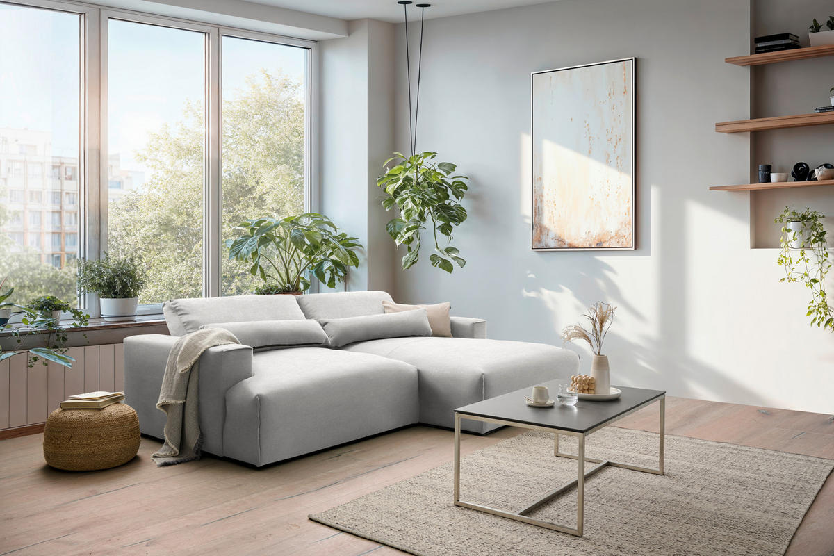 ECKSOFA Felicia in Struktur Naturfarben  267/187 cm  - Schwarz/Naturfarben, Design, Kunststoff/Textil (267/187cm) - Stylife