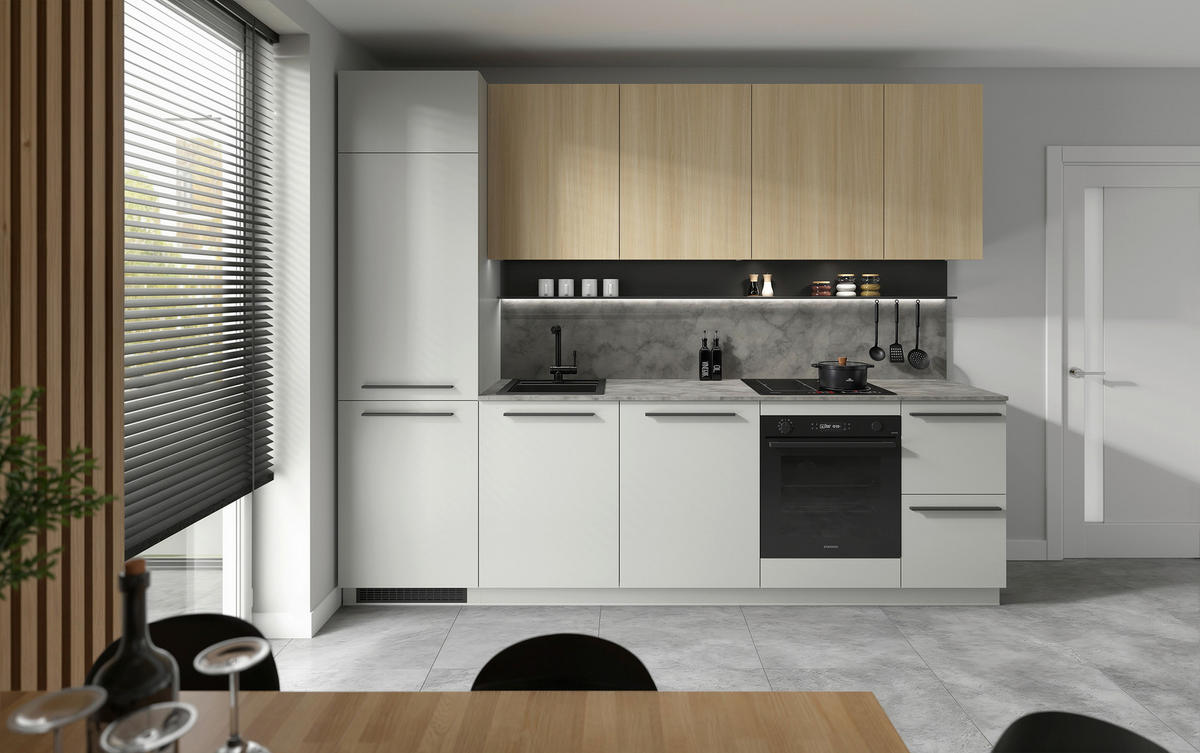 BLOK KUHINJA BEZ APARATA  siva, boja hrasta  - siva/boja hrasta, Osnovno, pločasti materijal/plastika (285cm) - Visiona