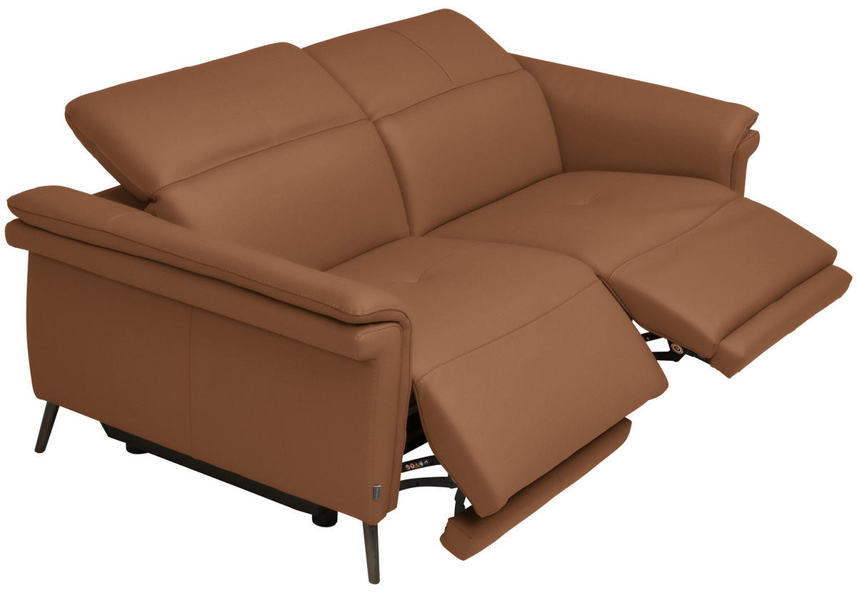 3-SITZER-SOFA Echtleder Cognac  - Cognac/Schwarz, Design, Leder/Metall (210/79/104cm) - Belluti