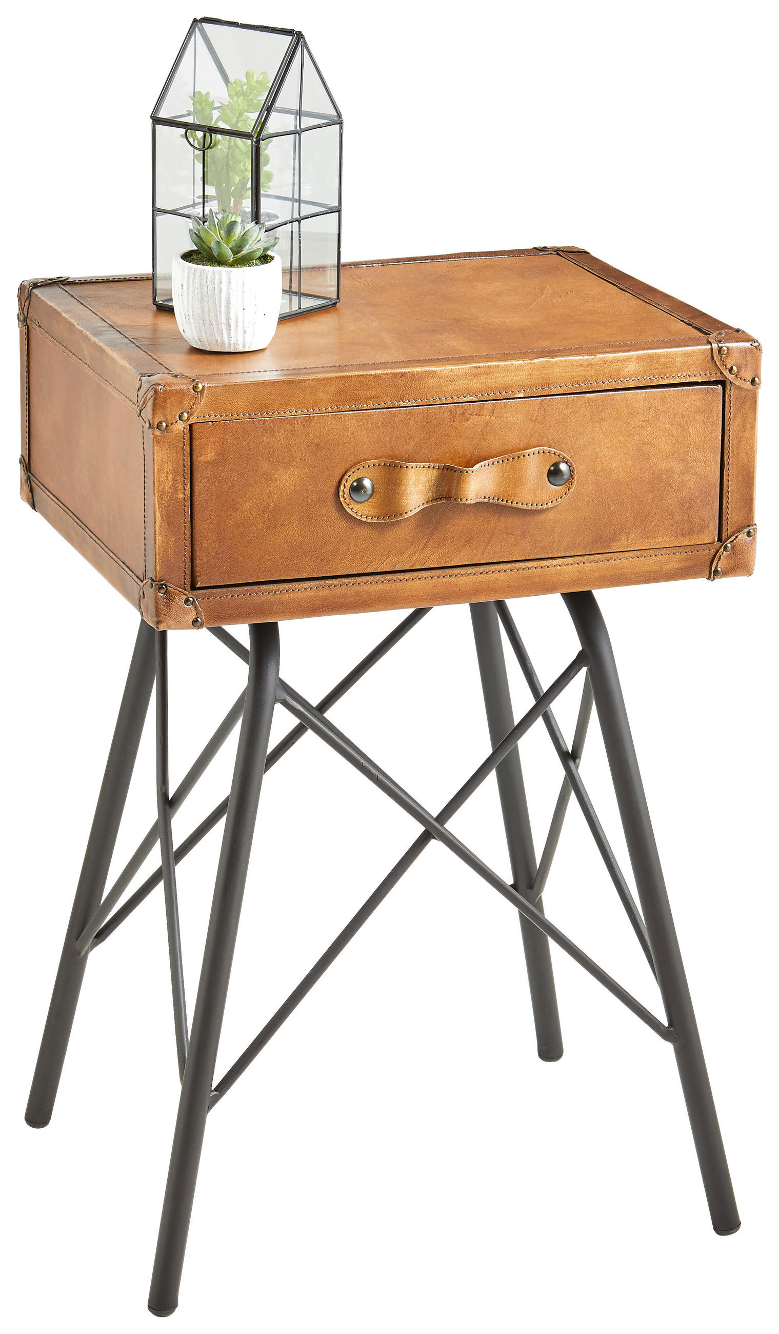 NACHTSCHRANK 41/60/33 cm - Schwarz/Braun, Trend, Leder/Metall (41/60/33cm) - Landscape