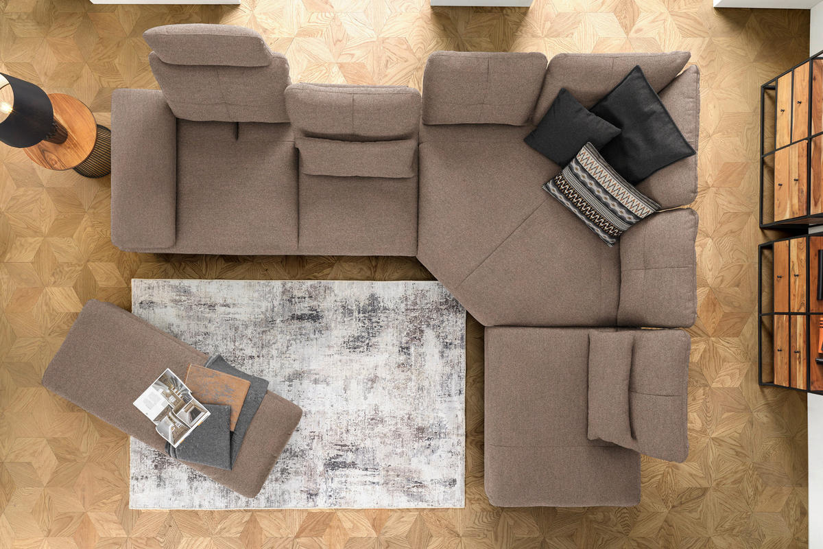 ECKSOFA in Flachgewebe Graubraun  - Graubraun/Schwarz, Design, Textil/Metall (344/271cm) - Chilliano