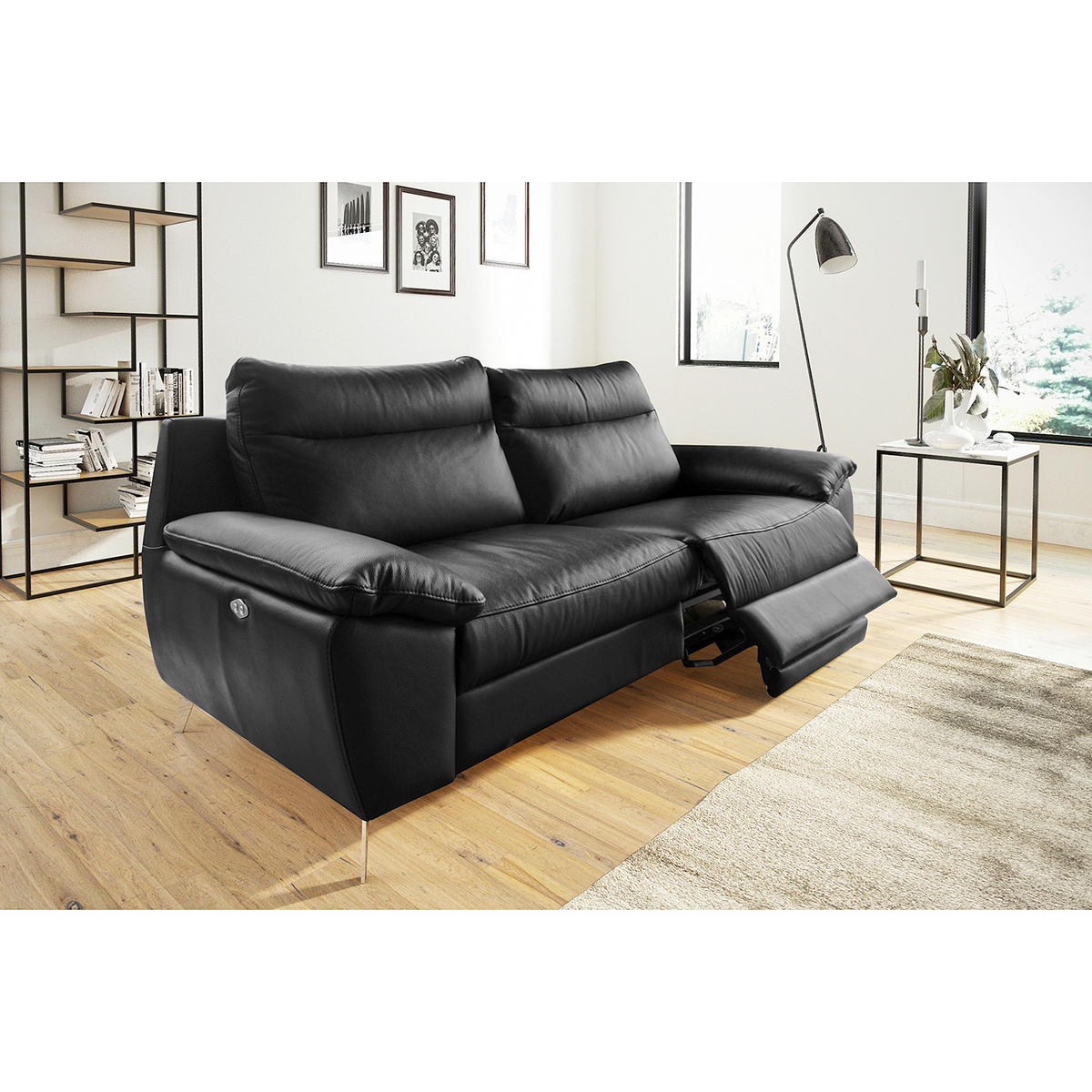 2,5-SITZER 216/95/96 cm PERLE in Echtleder Schwarz   - Chromfarben/Schwarz, Design, Leder/Metall (216/95/96cm) - Livetastic
