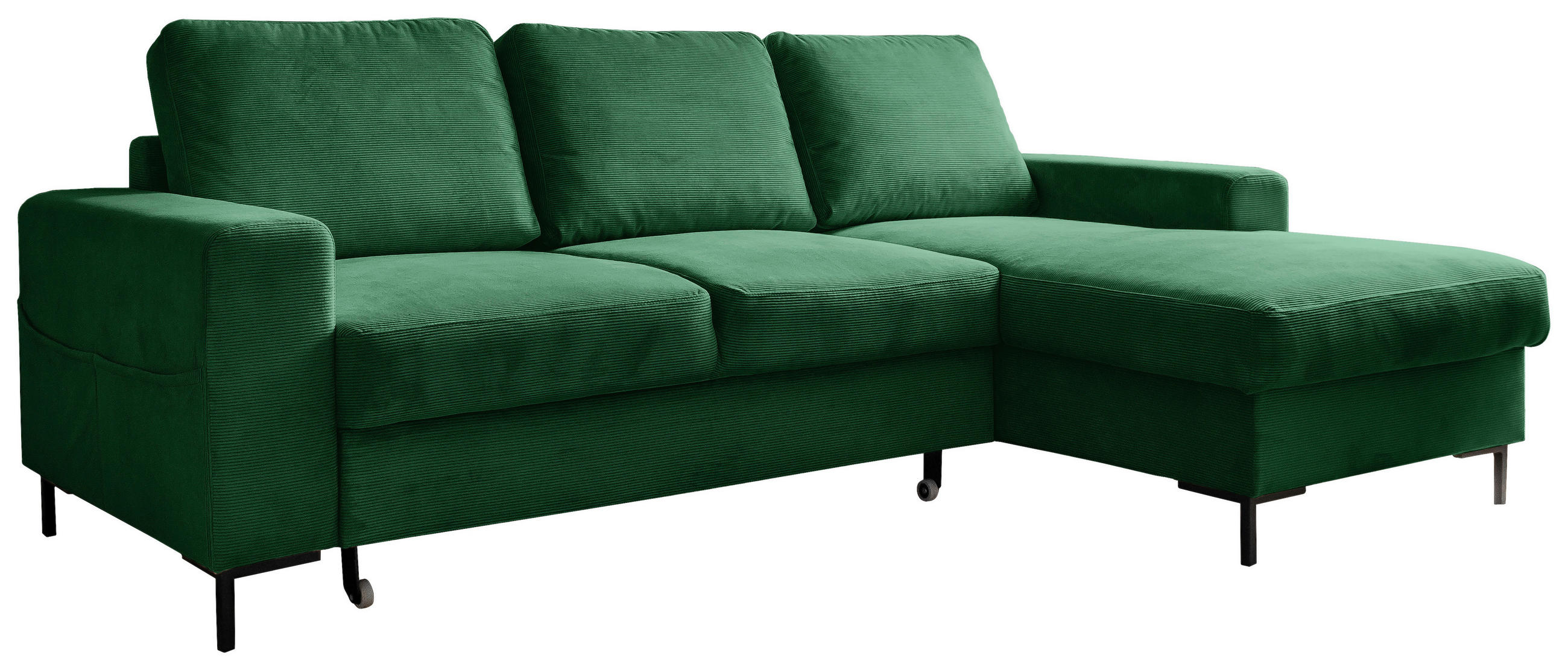 ECKSOFA in Cord Smaragdgrün  236/148 cm  - Smaragdgrün/Schwarz, Design, Textil/Metall (236/148cm) - MID.YOU