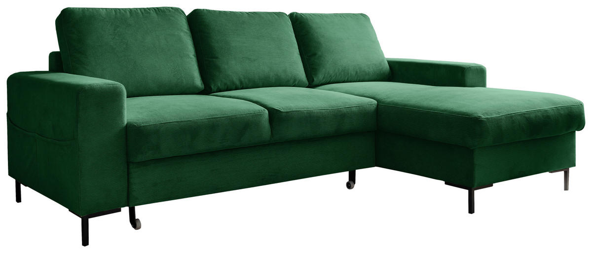 ECKSOFA in Cord Smaragdgrün  236/148 cm  - Smaragdgrün/Schwarz, Design, Textil/Metall (236/148cm) - MID.YOU