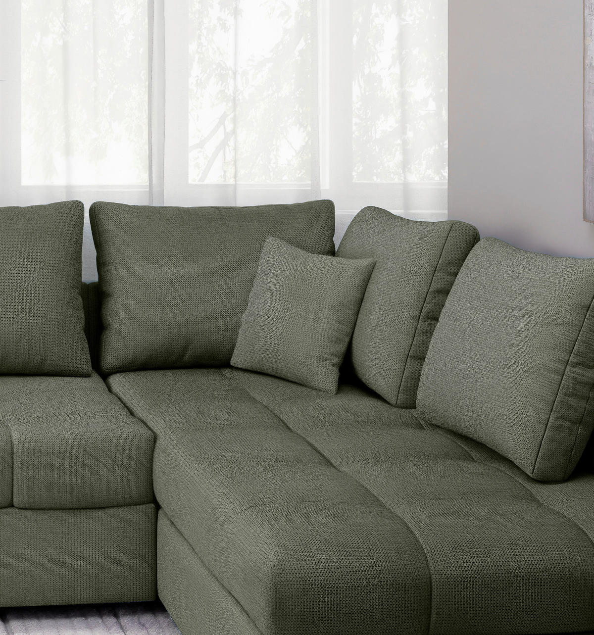 ECKSCHLAFSOFA in Dunkelgrün Textil   - Dunkelgrün/Schwarz, Modern, Holz/Textil (298/202cm) - MID.YOU